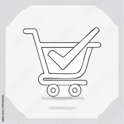 Shopping cart with check mark icon representing successful purchase or completed order