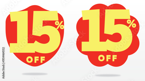 15% price, value, ads, sale, store, retail, off, special, sticker, tag, offer, poster, percent, commerce. Business, discount, set, icon, vector, shape