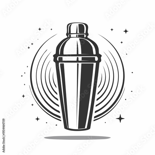 Retro Black and White Illustration of a Classic Cocktail Shaker for Drink Mixing and Bar Concepts