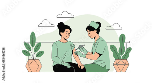 Nurse Administering Vaccine to Patient - Illustration