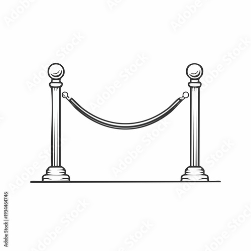 Hand-drawn illustration of a classic velvet rope barrier, symbolizing exclusivity and order, often seen at prestigious events and VIP entrances