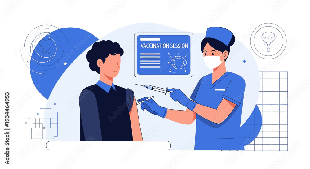 Fototapeta premium Nurse Administering Vaccine to Patient During Vaccination Session
