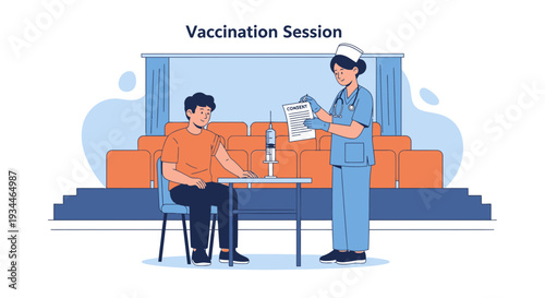 Nurse Administering Vaccine to Patient in Auditorium