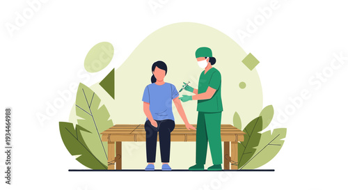 Nurse Administering Vaccine to Patient Illustration