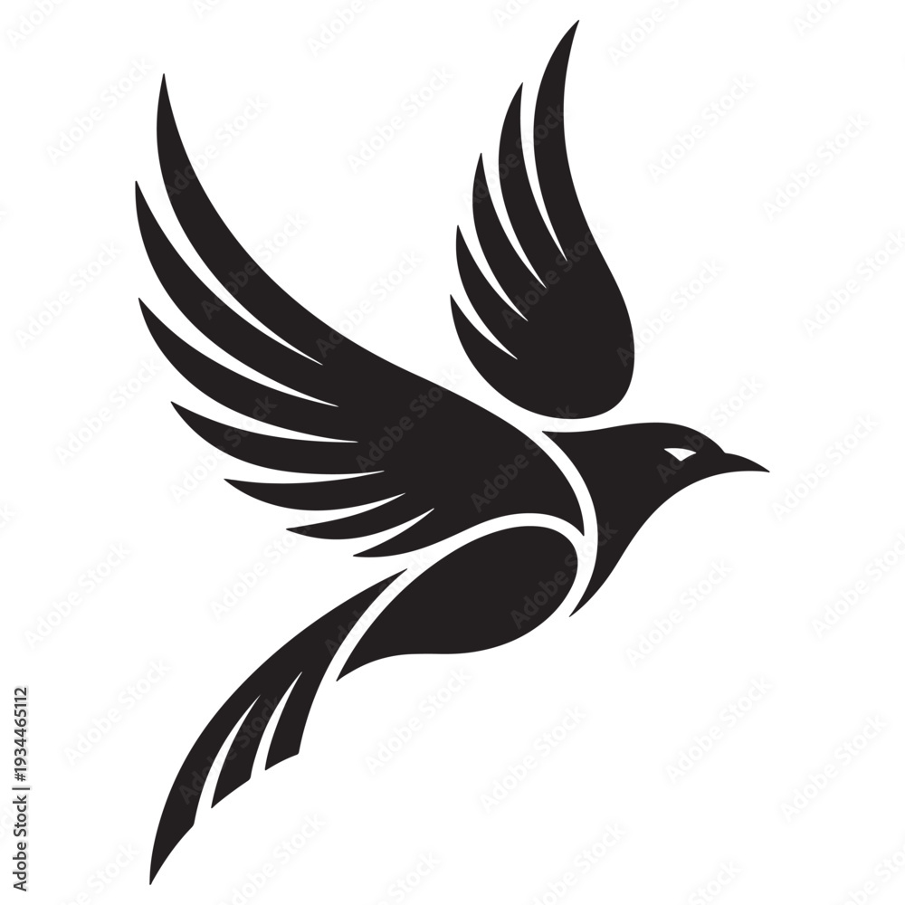 Fototapeta premium Elegant minimalist black phoenix or bird in flight vector silhouette
