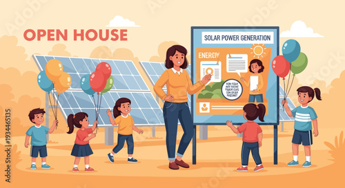 Children learning about solar power at an open house event.