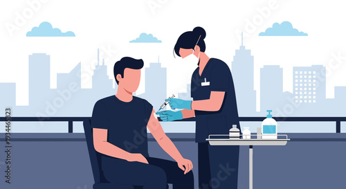 Nurse Administering Vaccine to Patient in Urban Setting