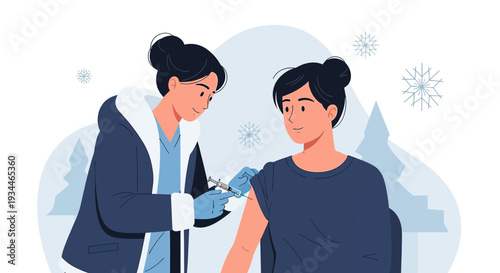Nurse Administering Vaccine to Patient in Winter Setting