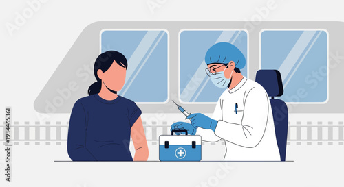 Nurse Administering Vaccine to Patient on Train