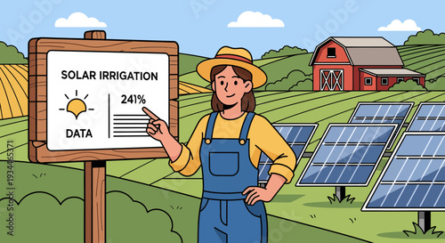Farmer Explains Solar Irrigation Data on Farm.