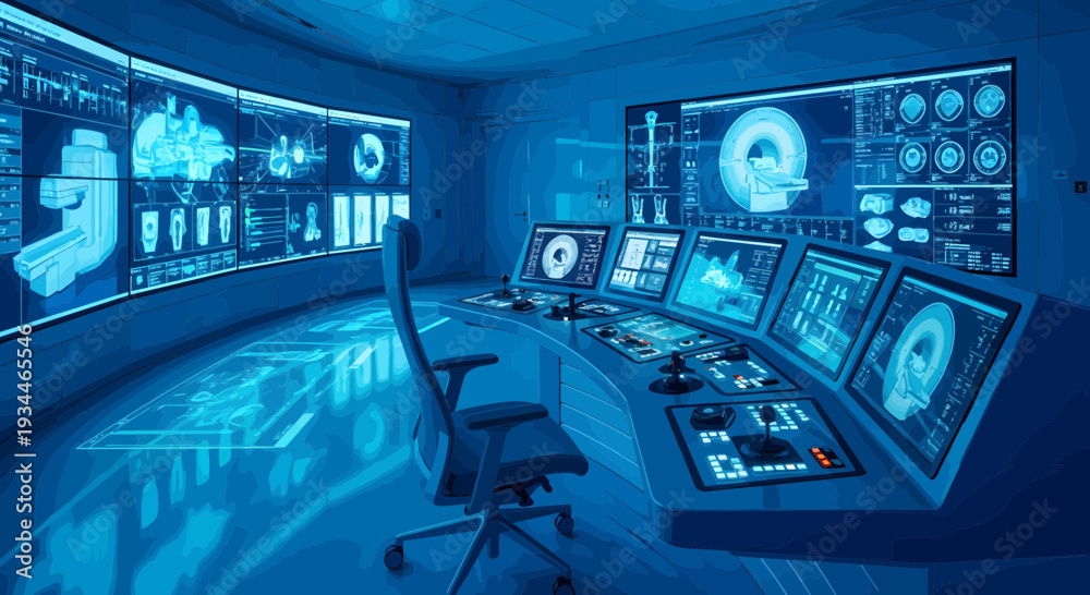Fototapeta premium Futuristic Control Room with Advanced Technology Displays.