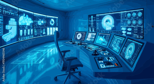 Futuristic Control Room with Advanced Technology Displays.