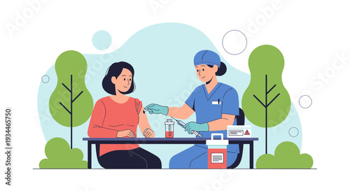 Nurse Administering Vaccine to Patient, Medical Healthcare Concept