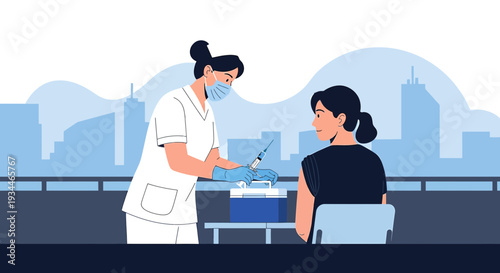 Nurse Administering Vaccine to Patient, Medical Procedure