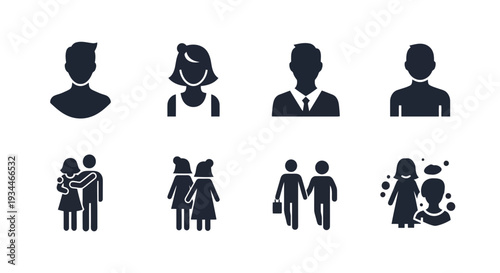 Black silhouette icons of various people and relationships