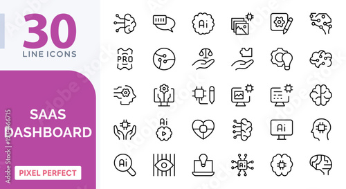 SAAS Dashboard line icon set. Analytics, KPI, dashboard, speed, workflow vector icons. Pixel-perfect stroke. Editable pixel-perfect stroke icon