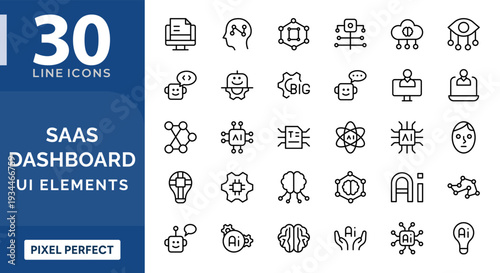 SAAS Dashboard ui eleme line icon set. Editable pixel-perfect stroke icon