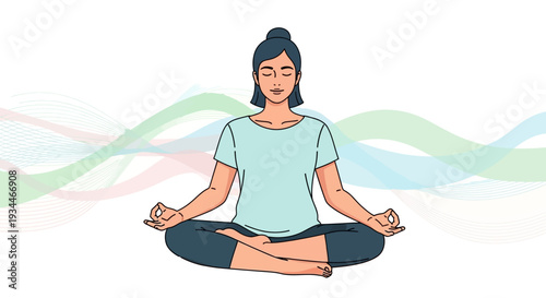 Meditation Woman Sitting in Lotus Pose Illustration