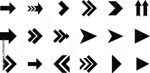 Collection of various black arrow icons on a white background