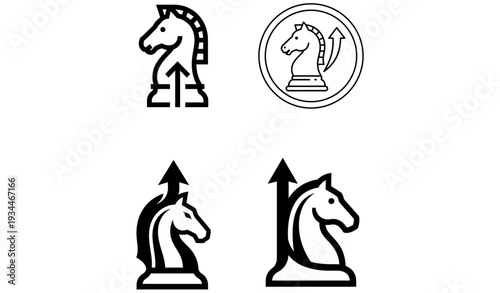 Chess Knight with Upward Arrow Strategic Business Growth Icon Vector Isolated on White Background