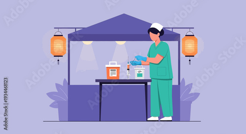 Nurse Administering Medical Treatment at Outdoor Booth