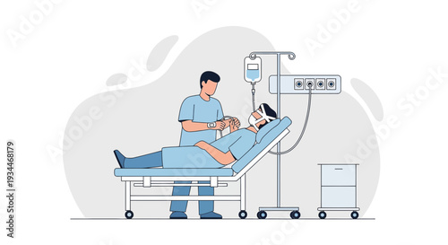 Nurse Administering Medical Treatment to Patient in Hospital Bed with IV Drip