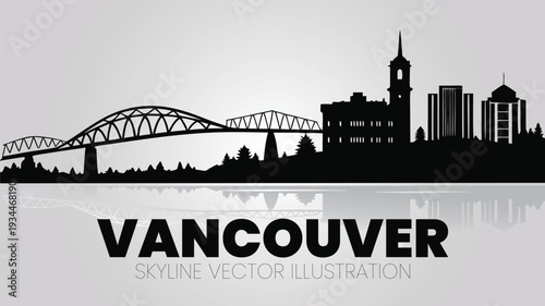 Vancouver skyline vector art for British Columbia tourism and decor.