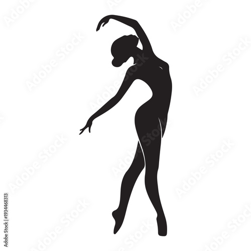Elegant black silhouette of a dancer in a graceful fluid pose