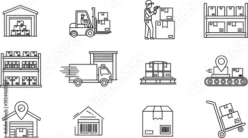 Industrial Factory, Power Plant, and Oil Gas Industry Line Icon Set