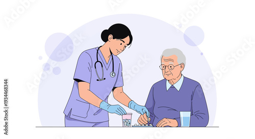 Nurse Administering Medication to Elderly Patient at Home