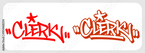 Clerk Red Outline Graffiti Tag for Service Industry and Retail Workers.