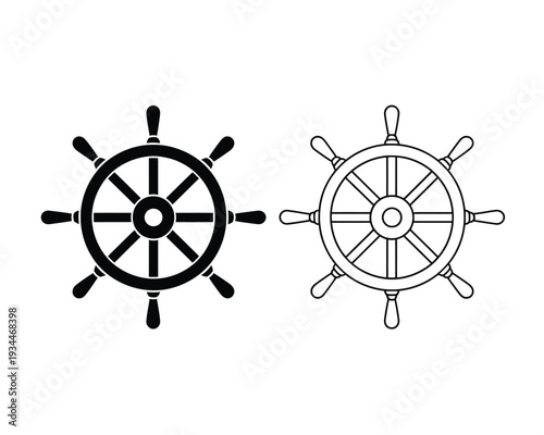Comparison of two different ship steering wheel designs with spokes and rims