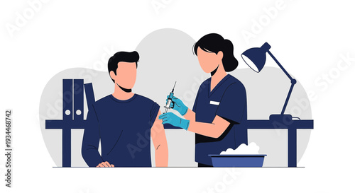 Nurse Administering Vaccine Injection to Patient in Medical Office