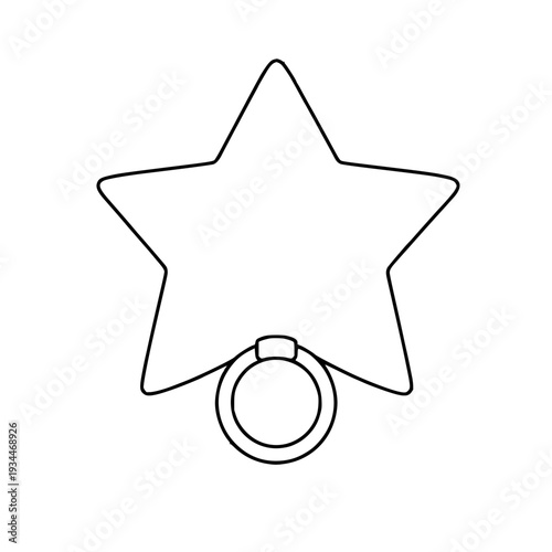 Star-shaped baby rattle with circular grip handle, bold black design for child safety, baby toys, infant accessories, isolated black background