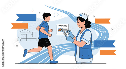 Nurse Administering Vaccine to Athlete on Running Track