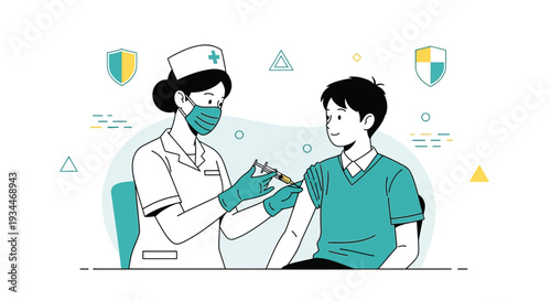 Nurse Administering Vaccine to Child - Illustration