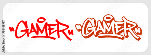 Gamer Red Outline Graffiti Tag Illustration for Gaming Community Logo.