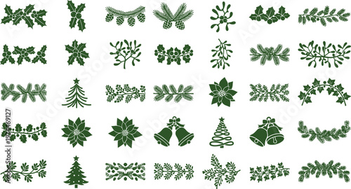 Christmas botanical elements for holiday designs