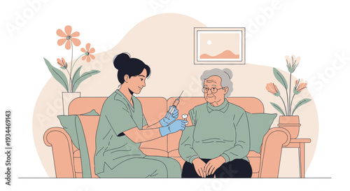 Nurse Administering Vaccine to Elderly Woman at Home