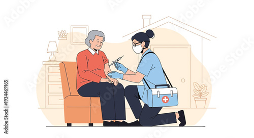 Nurse Administering Vaccine to Elderly Woman at Home