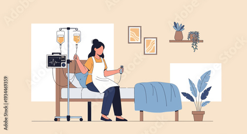 Nurse Administering IV Drip Treatment to Patient in Hospital Room