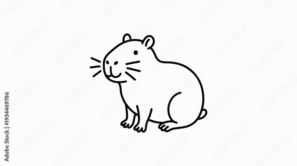 Fototapeta premium Cute hand-drawn capybara illustration, simple line art, isolated on white background, adorable rodent character