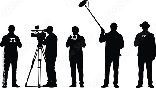 Professional Film Production Crew Team Silhouette Working Together on Video Shooting Set Studio Background