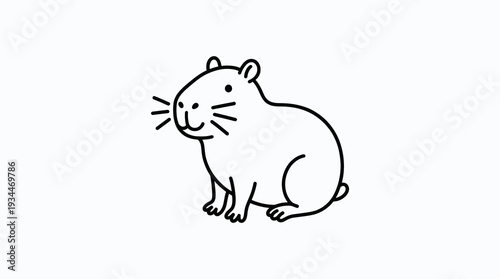 Cute hand-drawn capybara illustration, simple line art, isolated on white background, adorable rodent character