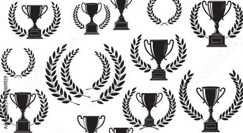 Trophy and Laurel Wreath Symbols for Victory and Achievement