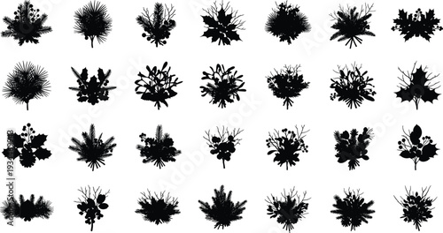 Collection of elegant black floral silhouettes on white background
