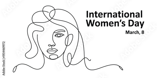 Elegant continuous line art portrait for international women's day