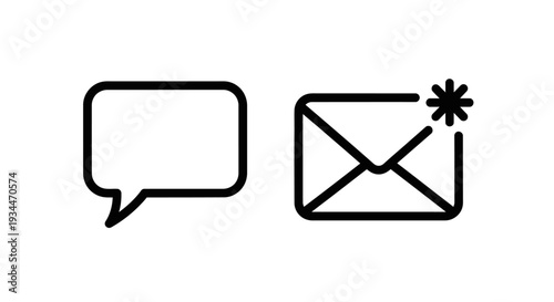 Icons for a speech bubble and an envelope with a notification asterisk, symbolizing messages, communication, email notifications, and chat updates.