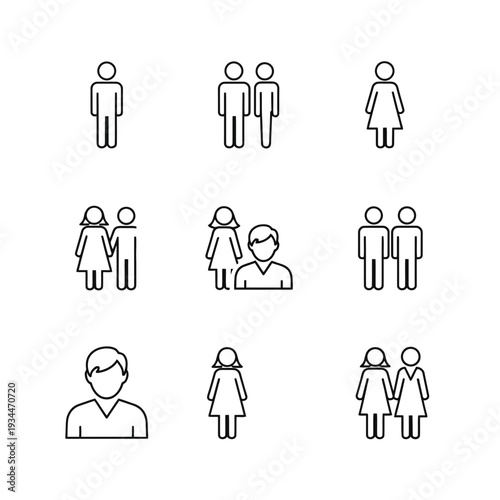 Human Figure Icons: A comprehensive set of minimalistic human figure icons, depicting various relationships and individual representations in a clean, modern style.