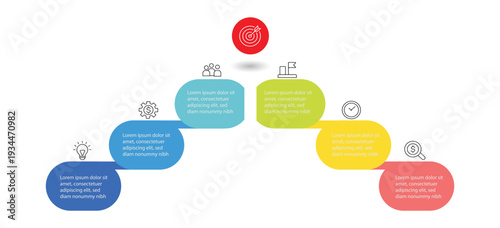 Vector Infographic design business template with icons and 6 options or steps. Timeline designed for business, presentations, web design, interface, diagrams. Vector illustration. 